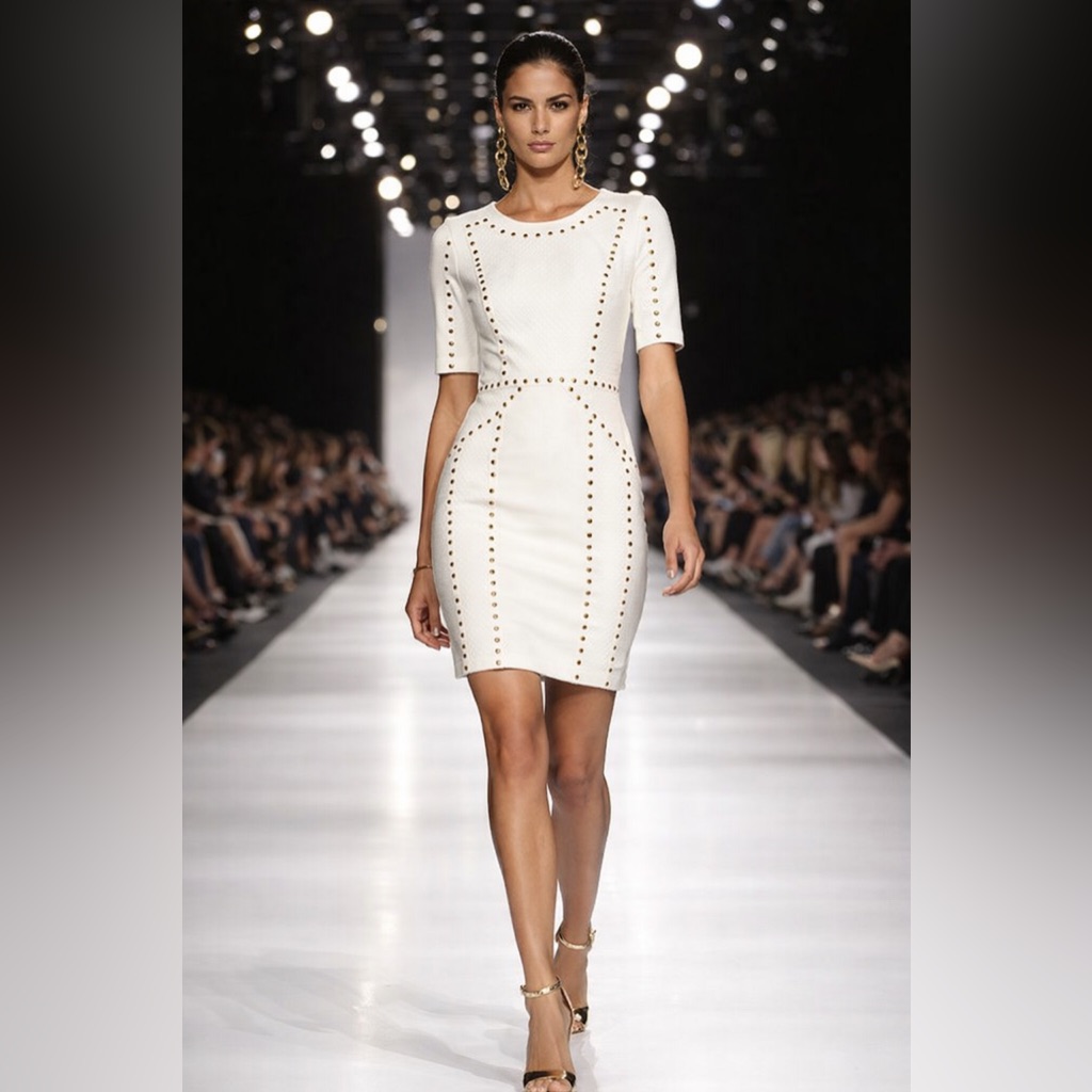 Nwt Bcbgmaxazria Isadora Studded Jacquard-Blocked Dress